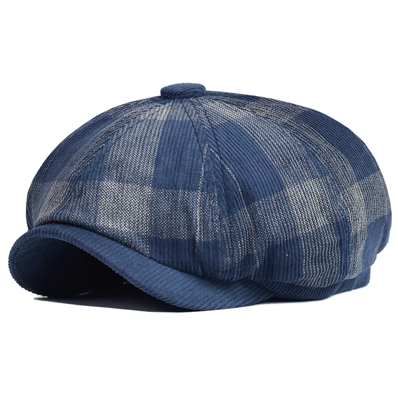Dad Hat Cotton - Jesienno-zimowa krata gruby kapelusz gazeciarza sztruksowy